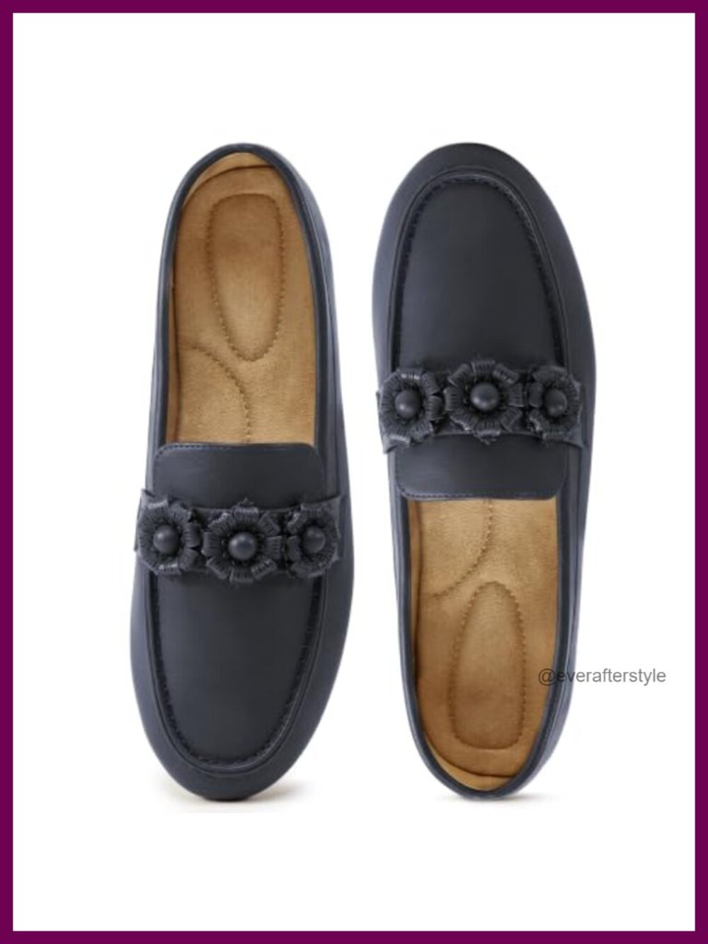 Faux Leather Floral Slip On Loafers for Women Comfortable Flat Shoes